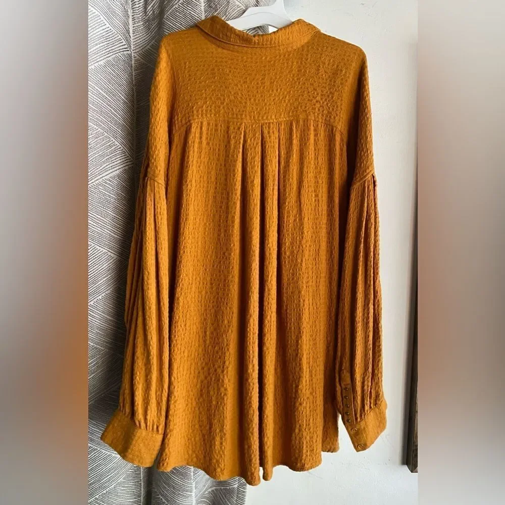 We The Free FREE PEOPLE HIDDEN VALLEY BLOUSON SOLID SHIRT Mustard Sz L